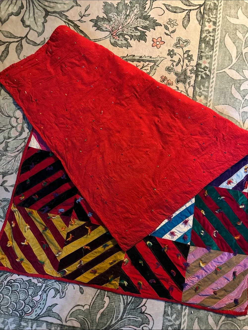 Handmade Multicolor Unique Striped Gypsy Circus Patchwork Quilt/Velvety Throw